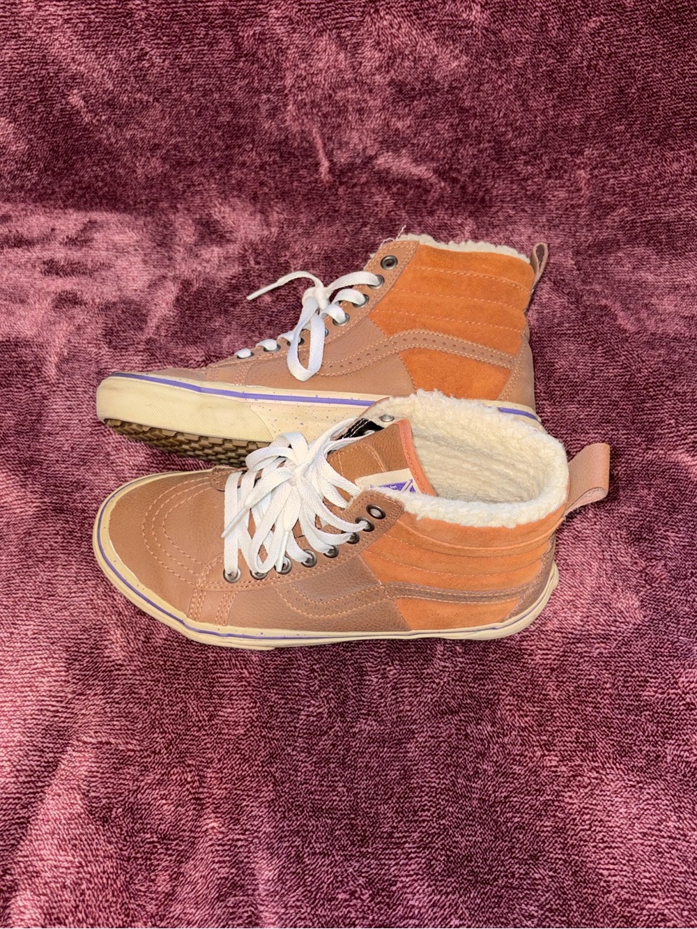 Vans Tan High-Top Sneakers with White Sherpa Lining - Picture 3 of 5